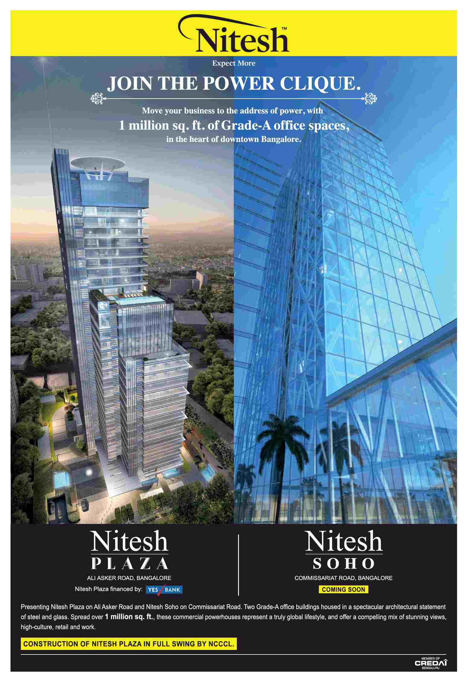 Move your business to the address of power by investing in Nitesh Projects in Bangalore
